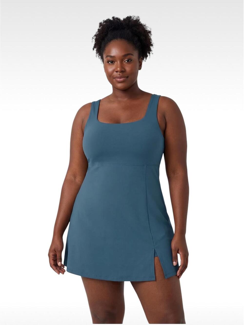 Desol Blue Square Neck Tennis Dress Built In Shorts Side Slit Womens XXL EUC
